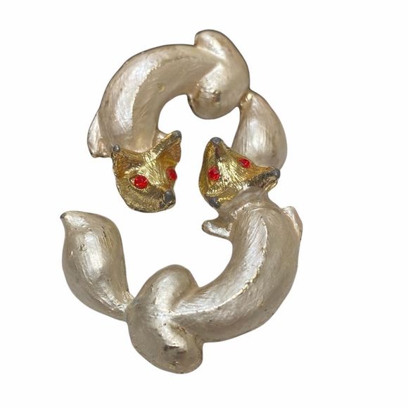 Vintage Enamel And Rhinestone Fox Pins (2) Brooches - Picture 2 of 16